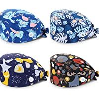Los mejores  - SATINIOR 4 Paquetes Gorros Quirúrgicos Gorro Turbante Estampado Gorro Matorrales Bouffant de Pelo Ajustable Gorro Médico…